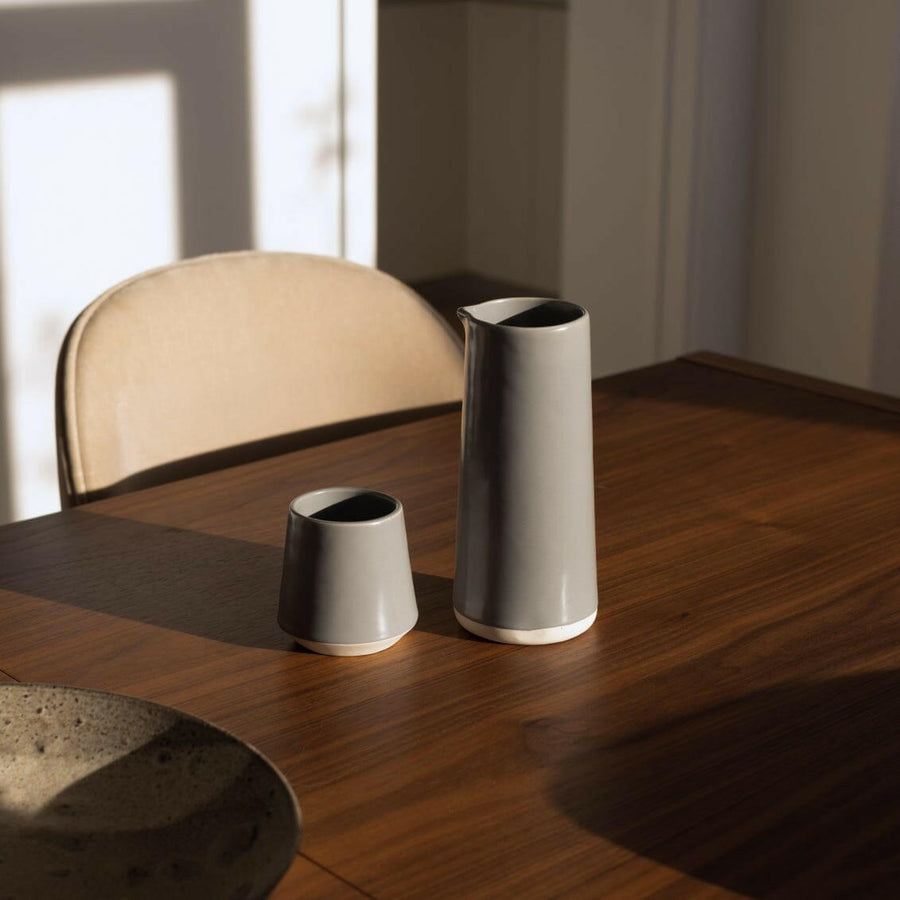 Elegant glass carafe filled with fresh water, perfect for dining table settings and enhancing beverage presentation